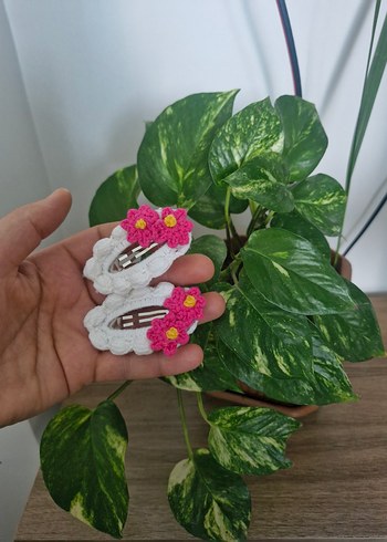 Dantelli Pembe Çiçekli Bohem Çocuk Toka Seti - Görsel 2