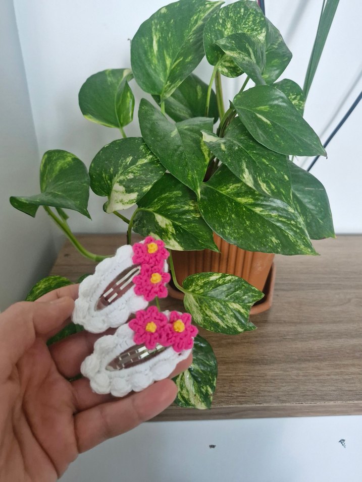 Dantelli Pembe Çiçekli Bohem Çocuk Toka Seti - Görsel 3