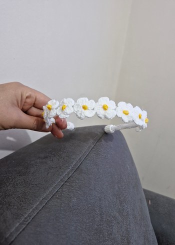 Dantel Çiçekli Beyaz Çocuk Saç Bandı - Görsel 2