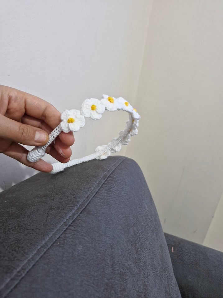 Dantel Çiçekli Beyaz Çocuk Saç Bandı - Görsel 4