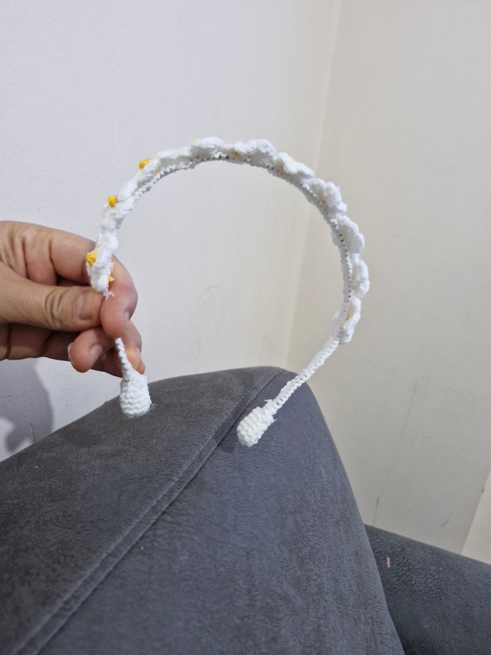 Dantel Çiçekli Beyaz Çocuk Saç Bandı - Görsel 5