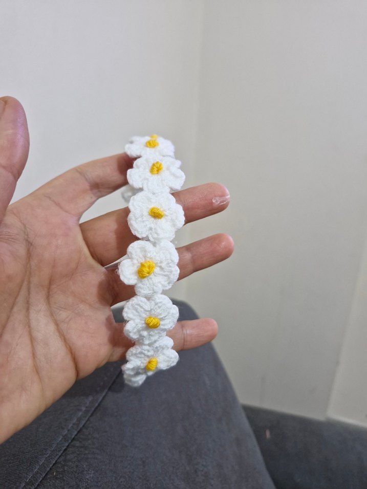 Dantel Çiçekli Beyaz Çocuk Saç Bandı - Görsel 3