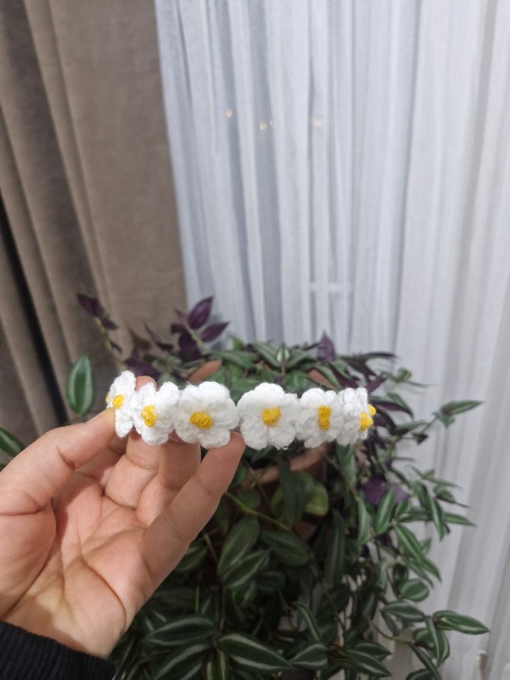 Dantel Çiçekli Beyaz Çocuk Saç Bandı - Görsel 2