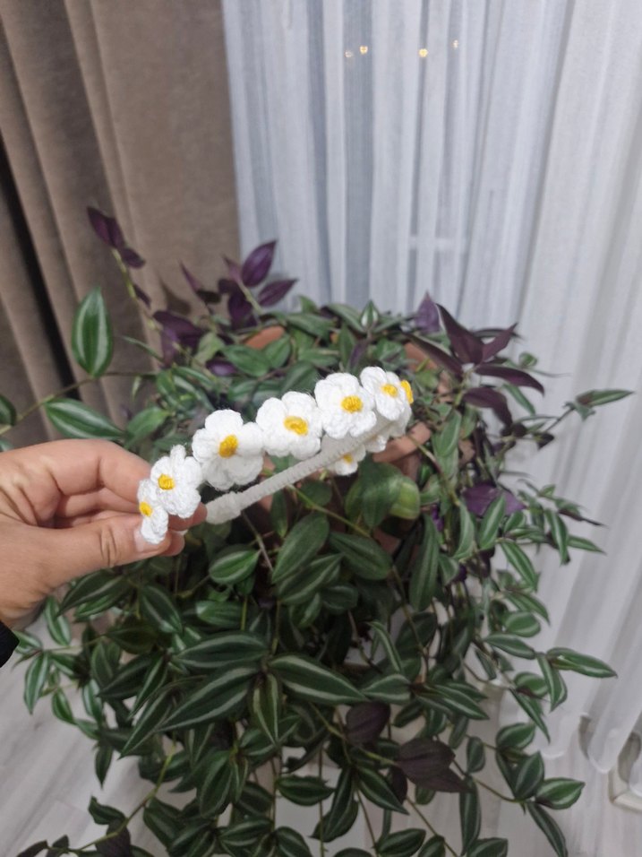 Dantel Çiçekli Beyaz Çocuk Saç Bandı - Görsel 3