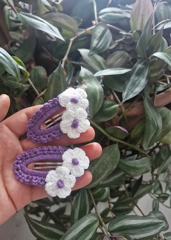 Mor Dantelli Çiçekli Bebek Toka Seti - Görsel 4