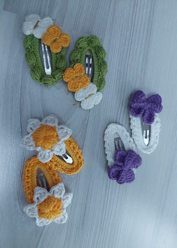 Renkli Örgü Çiçekli Çocuk Toka Seti - Görsel 2