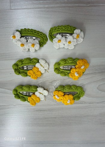 Sarı Çiçekli Örgü Çocuk Toka Seti - Görsel 2