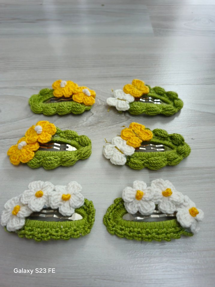 Sarı Çiçekli Örgü Çocuk Toka Seti - Görsel 3