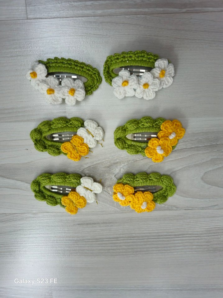 Sarı Çiçekli Örgü Çocuk Toka Seti - Görsel 2