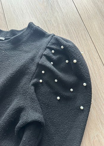 Topshop İnci Detaylı Siyah Kız Triko Kazak