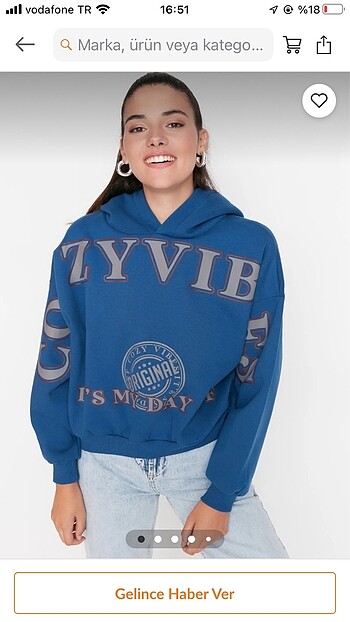 Trendyolmilla markalı içi polarlı kapüşonlu sweatshirt