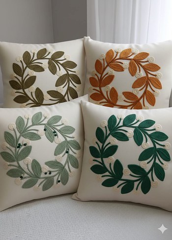 Bej Nakışlı Bohem Dekoratif Yastık - Görsel 4