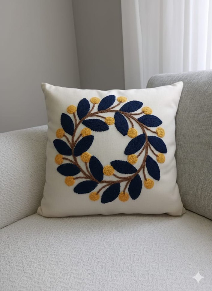 Bej Nakışlı Bohem Dekoratif Yastık - Görsel 3