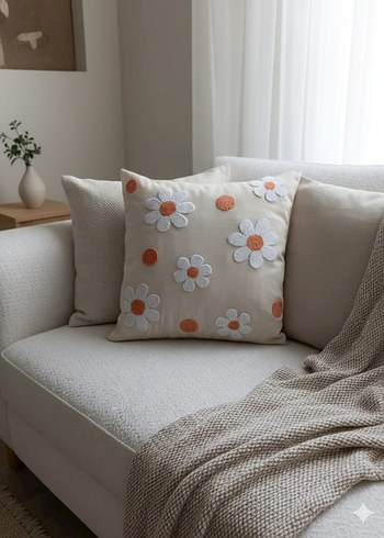 Nakışlı Bohem Beyaz Dekoratif Yastık - Görsel 3