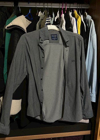 Gri Uzun Kollu Düğmeli Erkek Gömlek - Görsel 2