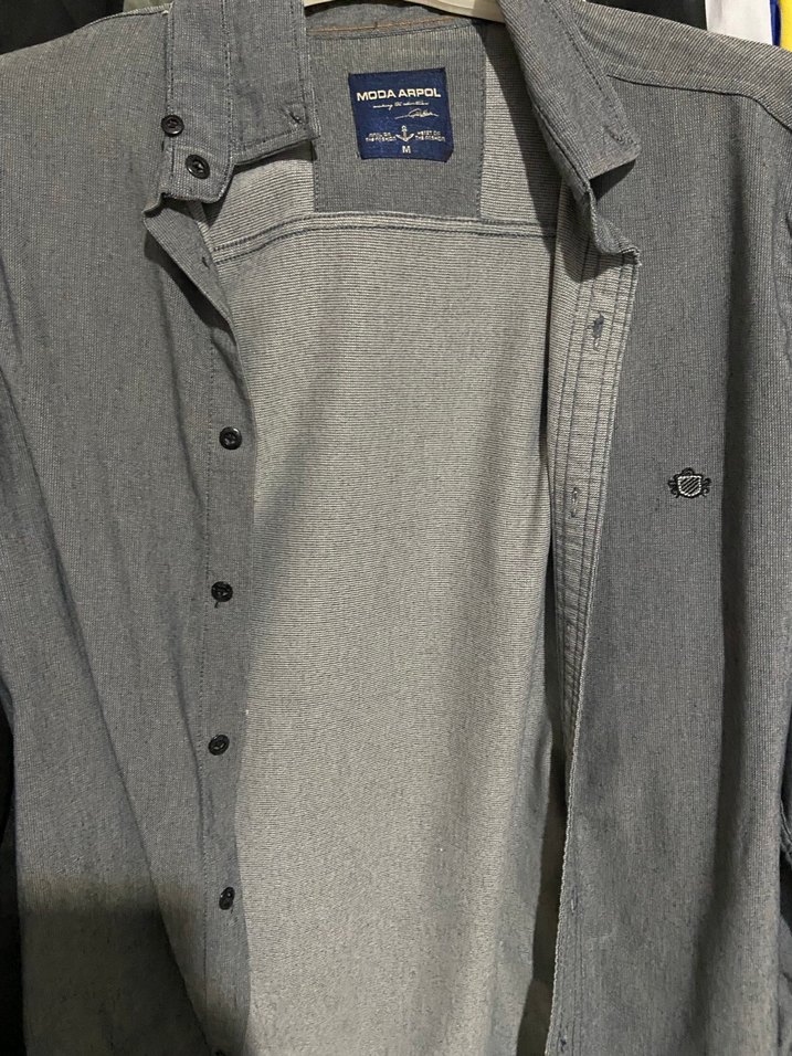 Gri Uzun Kollu Düğmeli Erkek Gömlek - Görsel 4