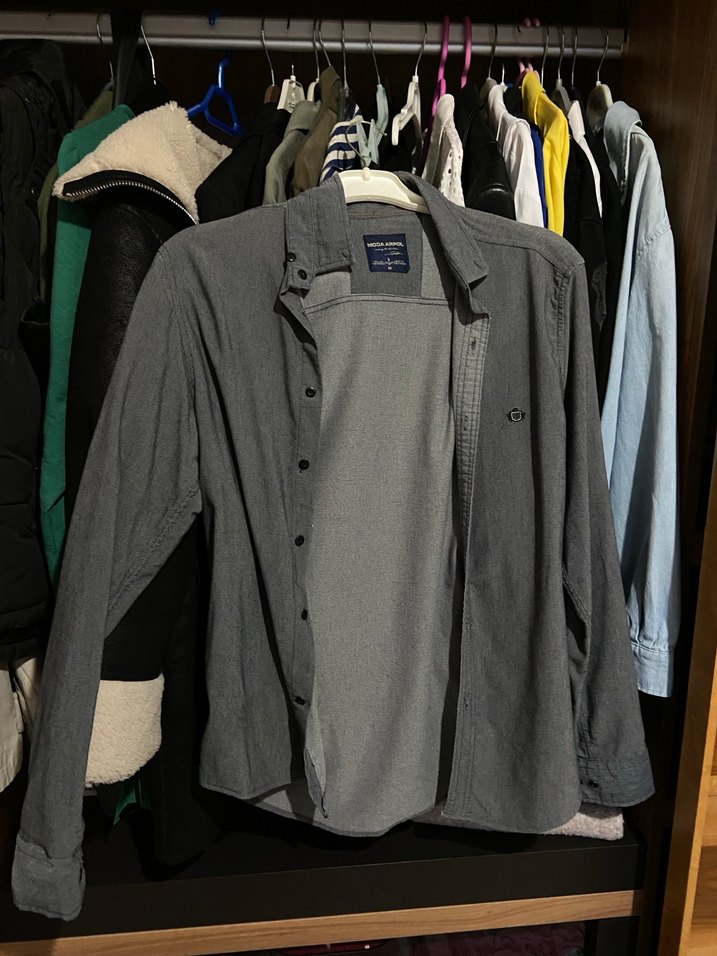 Gri Uzun Kollu Düğmeli Erkek Gömlek - Görsel 2