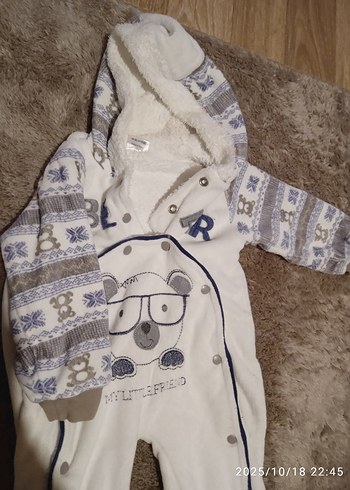 Beyaz Kürklü Erkek Bebek Tulum - Görsel 2