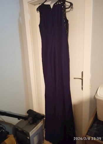 Mor Kemerli Uzun Abiye Elbise - Görsel 4