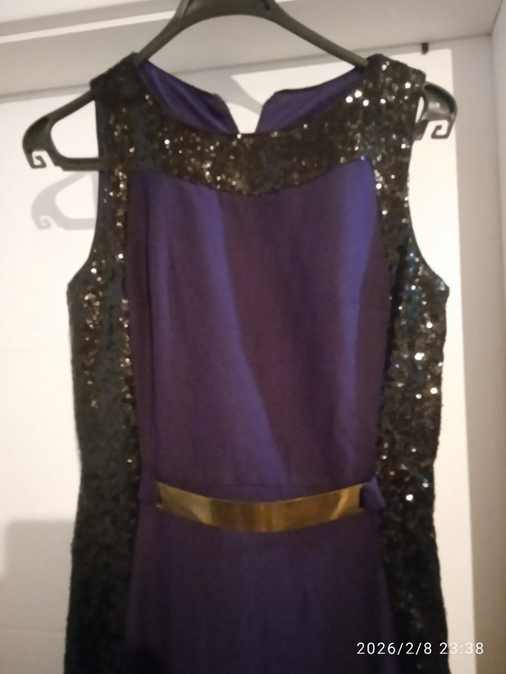 Mor Kemerli Uzun Abiye Elbise - Görsel 2