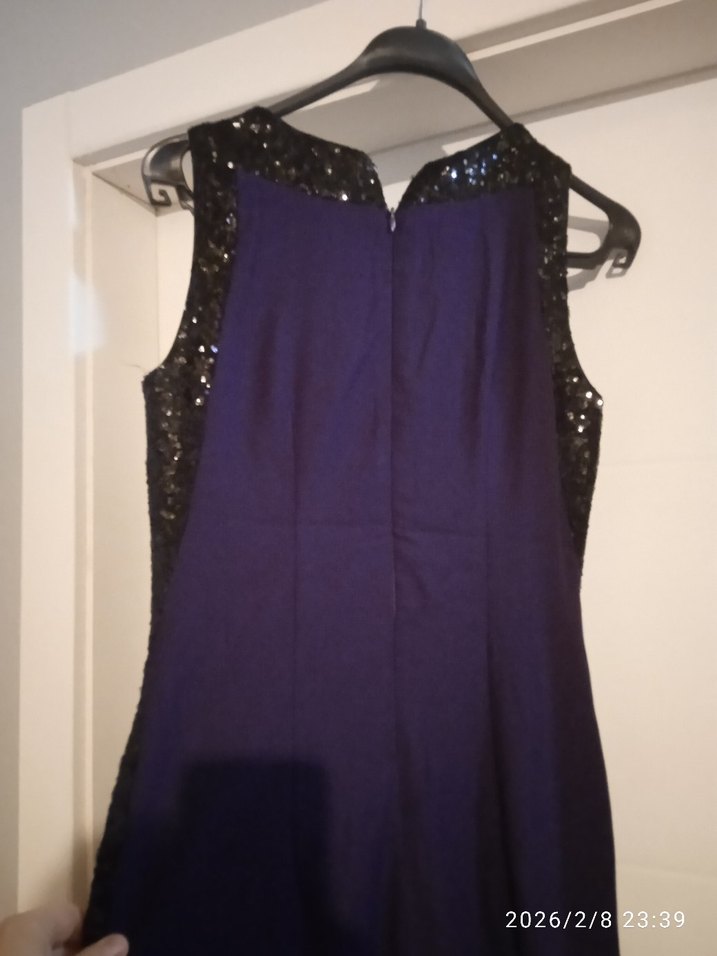 Mor Kemerli Uzun Abiye Elbise - Görsel 5