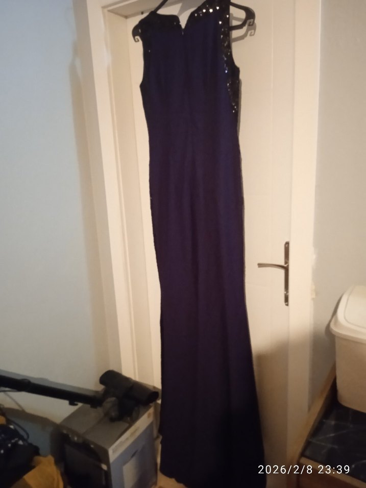 Mor Kemerli Uzun Abiye Elbise - Görsel 4