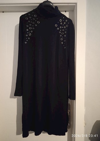 Düğmeli Siyah Uzun Kollu Gotik Elbise - Görsel 2