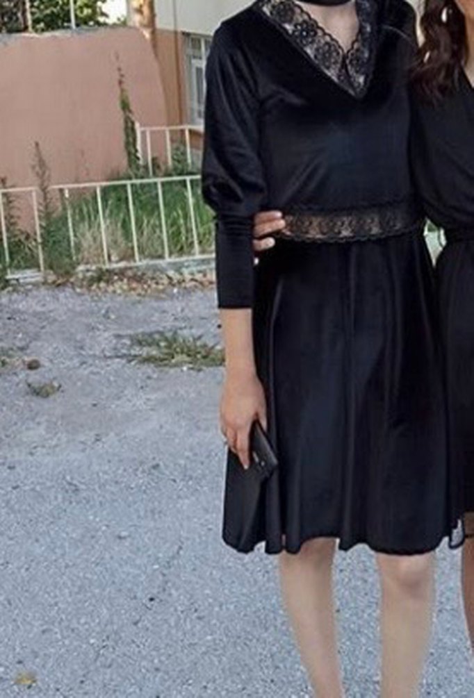 Dantel Detaylı Siyah Midi Goth Elbise - Görsel 3