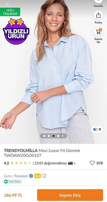 Trendyol Milla kadın mavi gömlek