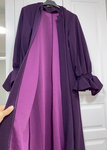 Mor Uzun Kollu Kadın Modern Klasik Uzun Elbise - Görsel 5