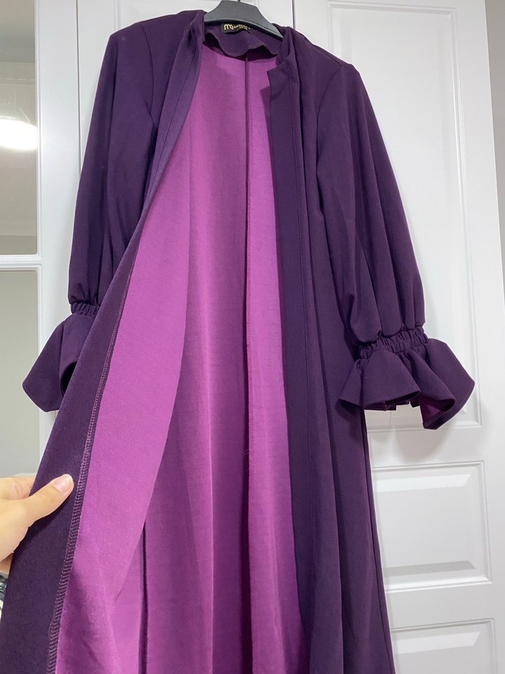 Mor Uzun Kollu Kadın Modern Klasik Uzun Elbise - Görsel 5