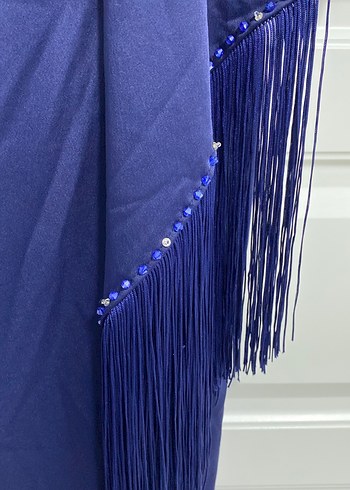 Lacivert Drapeli Uzun Kadın Abiye Elbise - Görsel 5