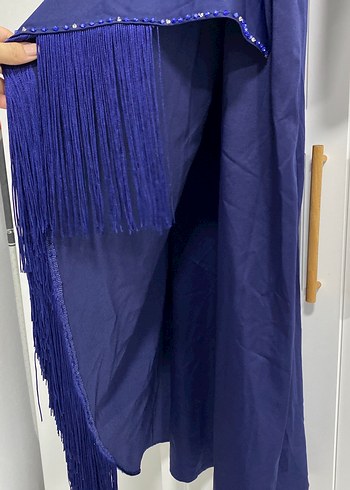 Lacivert Drapeli Uzun Kadın Abiye Elbise - Görsel 7