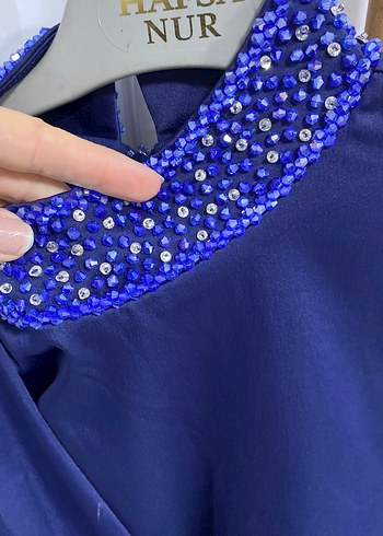 Lacivert Drapeli Uzun Kadın Abiye Elbise - Görsel 10