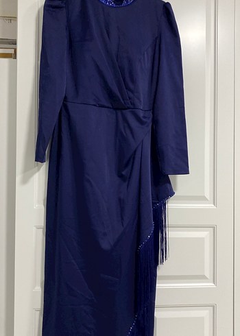 Lacivert Drapeli Uzun Kadın Abiye Elbise - Görsel 8