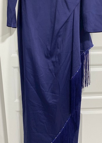 Lacivert Drapeli Uzun Kadın Abiye Elbise - Görsel 4