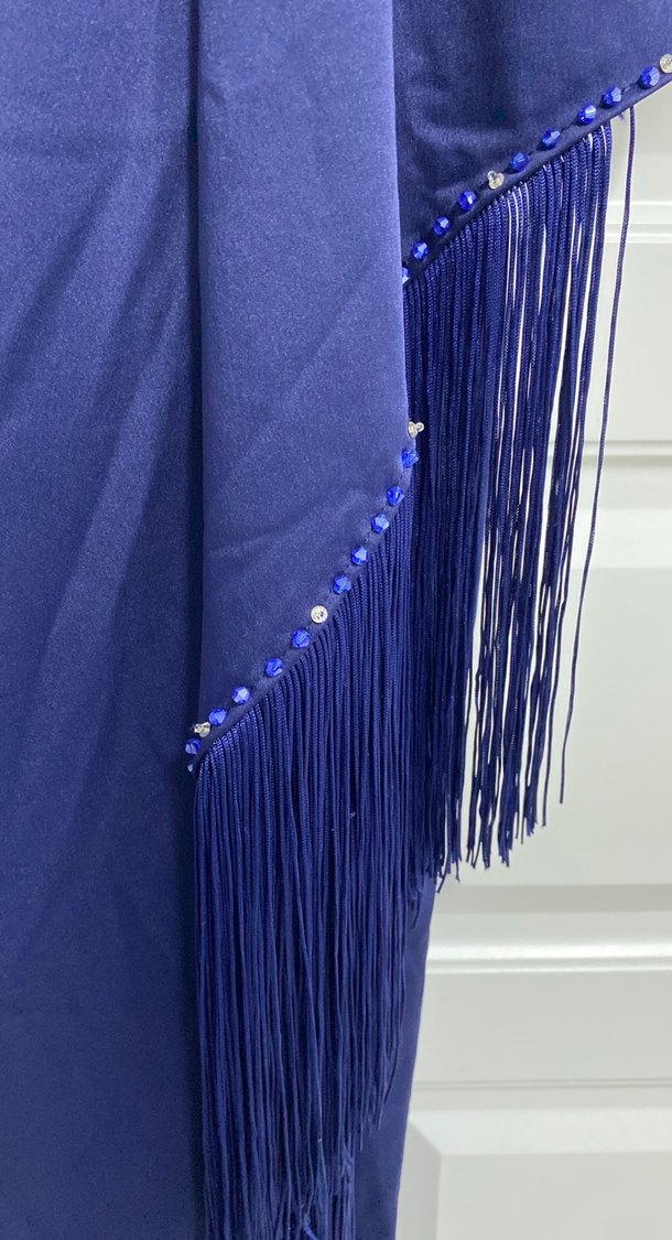 Lacivert Drapeli Uzun Kadın Abiye Elbise - Görsel 5