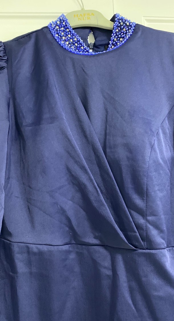 Lacivert Drapeli Uzun Kadın Abiye Elbise - Görsel 3