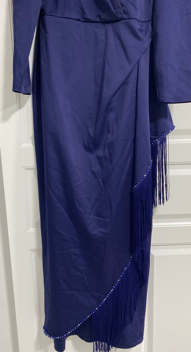 Lacivert Drapeli Uzun Kadın Abiye Elbise - Görsel 4