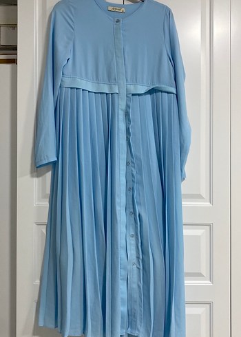 Mavi Pilili Uzun Kollu Kadın Elbise - Görsel 2