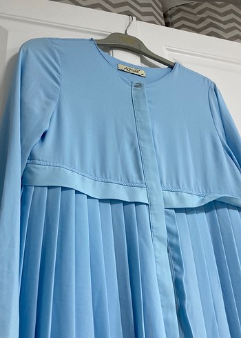 Mavi Pilili Uzun Kollu Kadın Elbise - Görsel 5