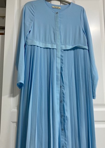 Mavi Pilili Uzun Kollu Kadın Elbise - Görsel 6