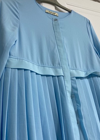 Mavi Pilili Uzun Kollu Kadın Elbise - Görsel 3