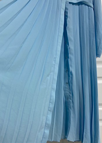 Mavi Pilili Uzun Kollu Kadın Elbise - Görsel 4