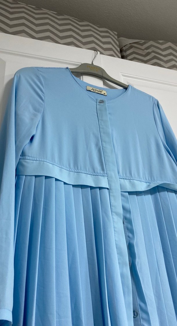 Mavi Pilili Uzun Kollu Kadın Elbise - Görsel 5