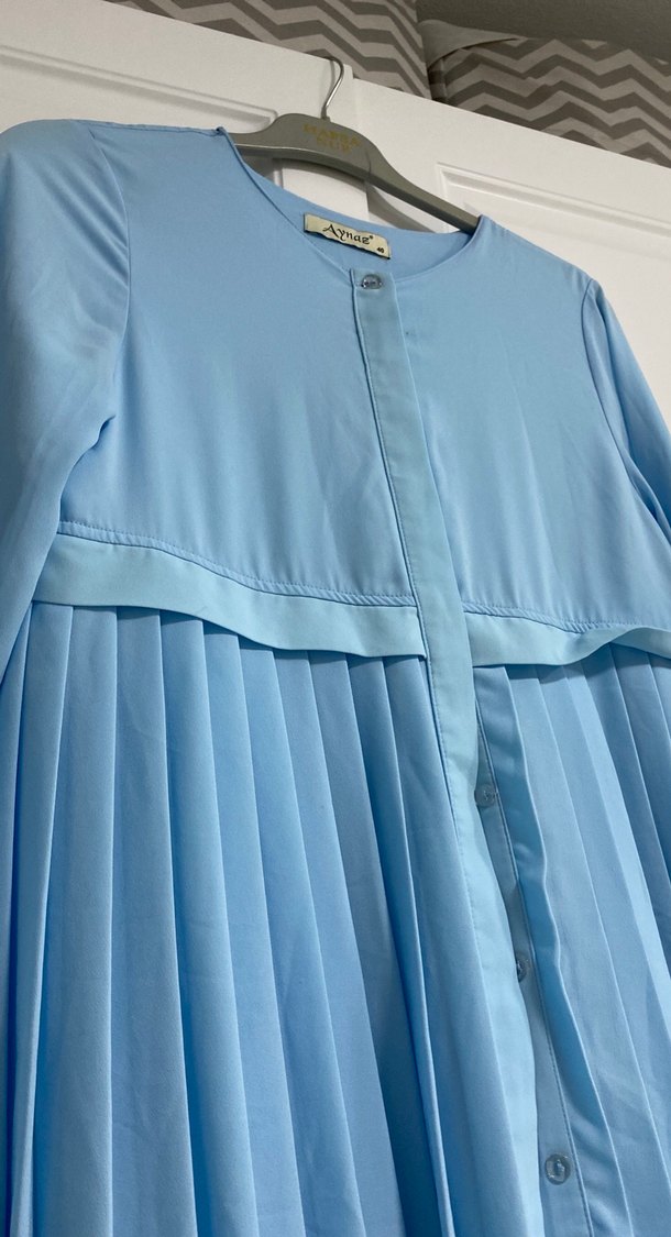 Mavi Pilili Uzun Kollu Kadın Elbise - Görsel 3