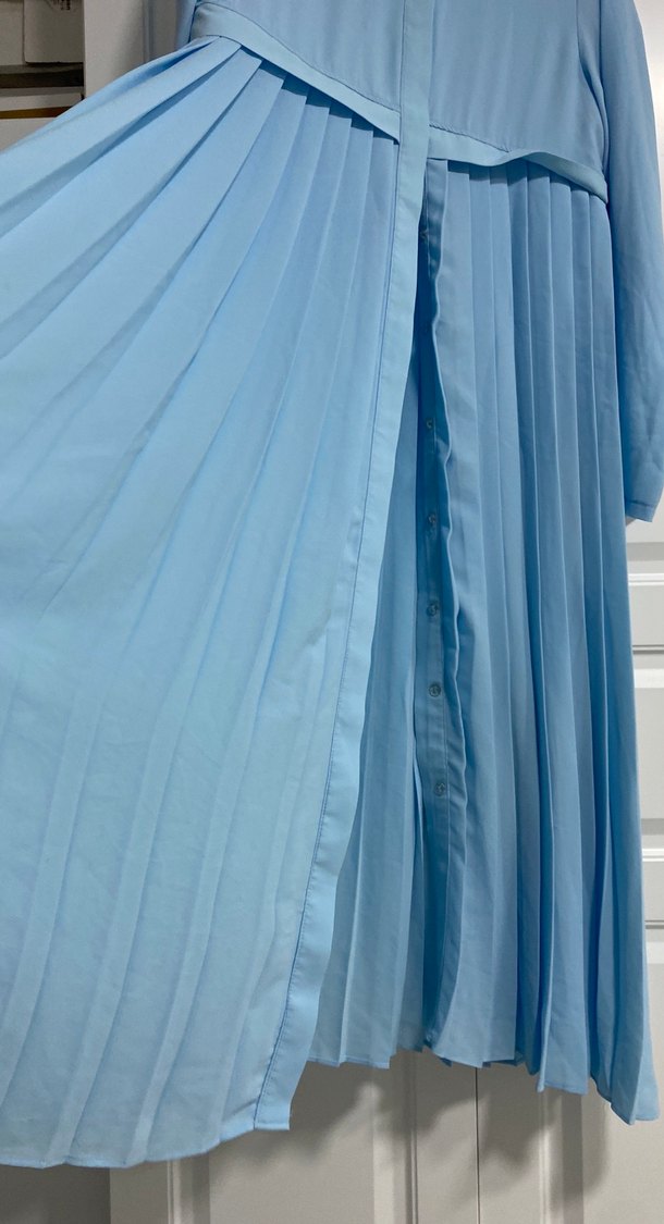 Mavi Pilili Uzun Kollu Kadın Elbise - Görsel 4