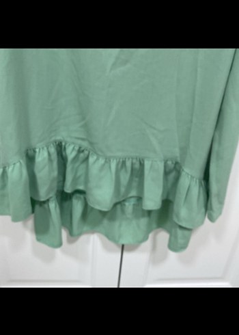 Uzun Kollu Yeşil Keten Tunik - Görsel 5