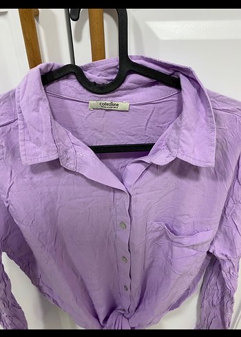 Mor Keten Düğmeli Uzun Kollu Gömlek - Görsel 4