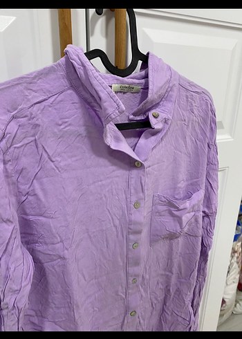 Mor Keten Düğmeli Uzun Kollu Gömlek - Görsel 3